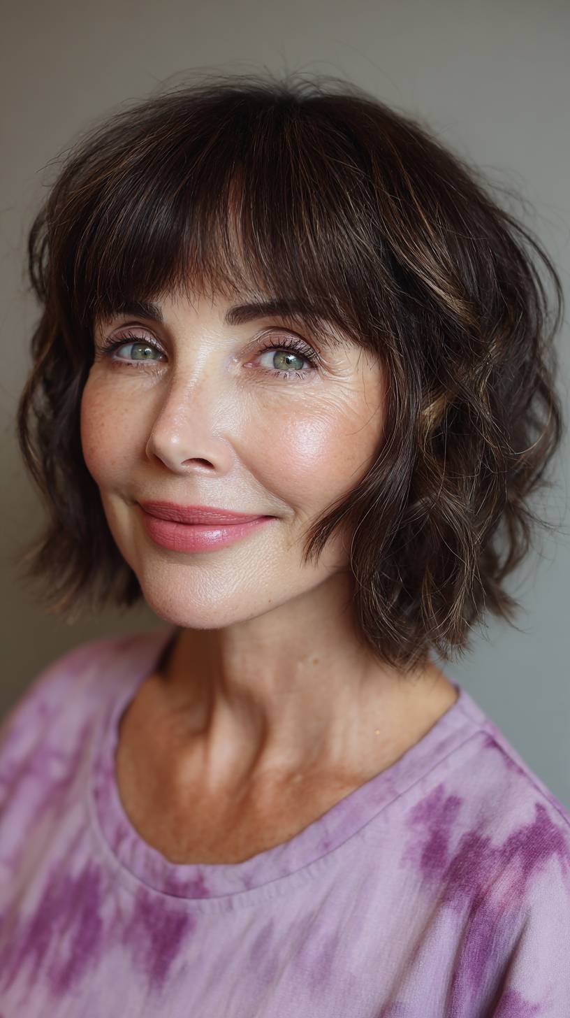 Chic Textured Brown Wolfcut with Subtle Fringe