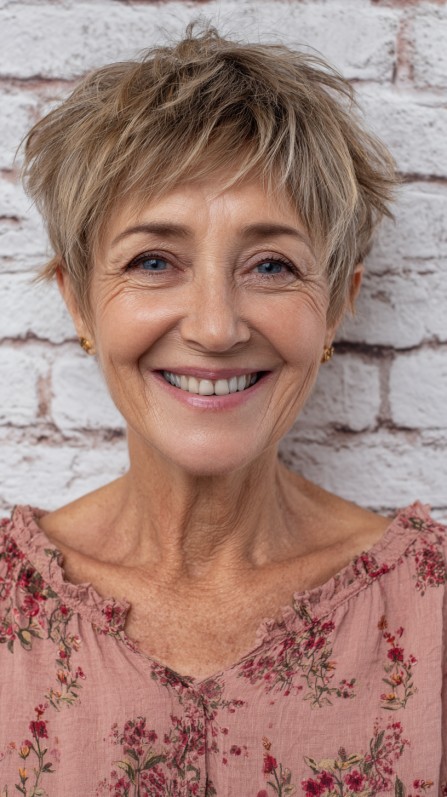Chic Textured Pixie with Soft Highlights