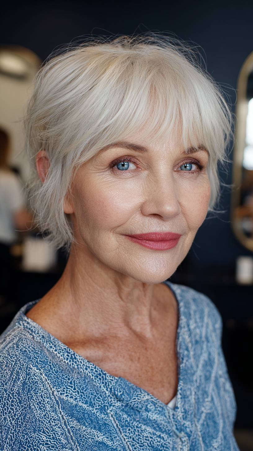 Chic Textured Silver Bob with Soft Bangs