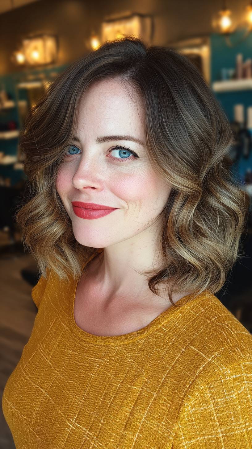Chic Textured Waves with Warm Balayage