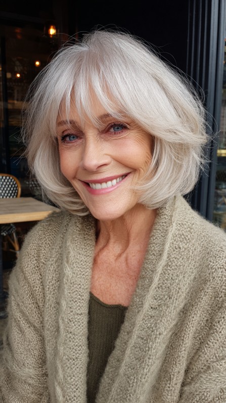 Classic Silver Layered Bob for Mature Hair