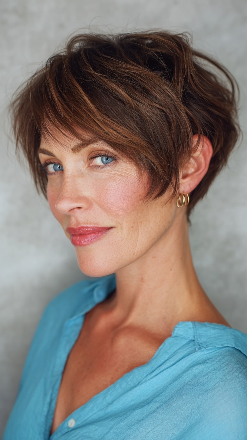 Dynamic Chestnut Pixie with Feathered Layers