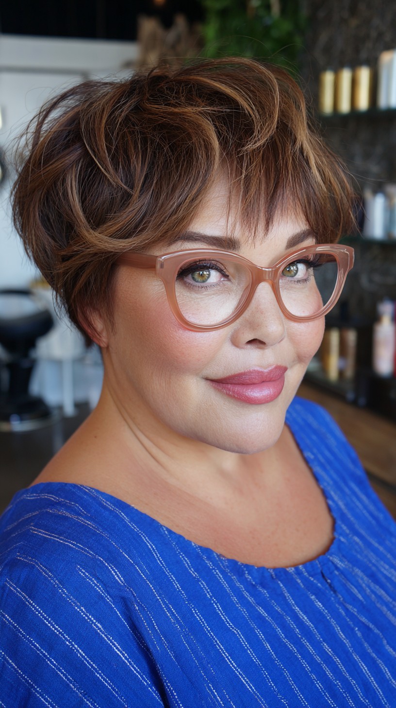Dynamic Chestnut Pixie with Swept Fringe
