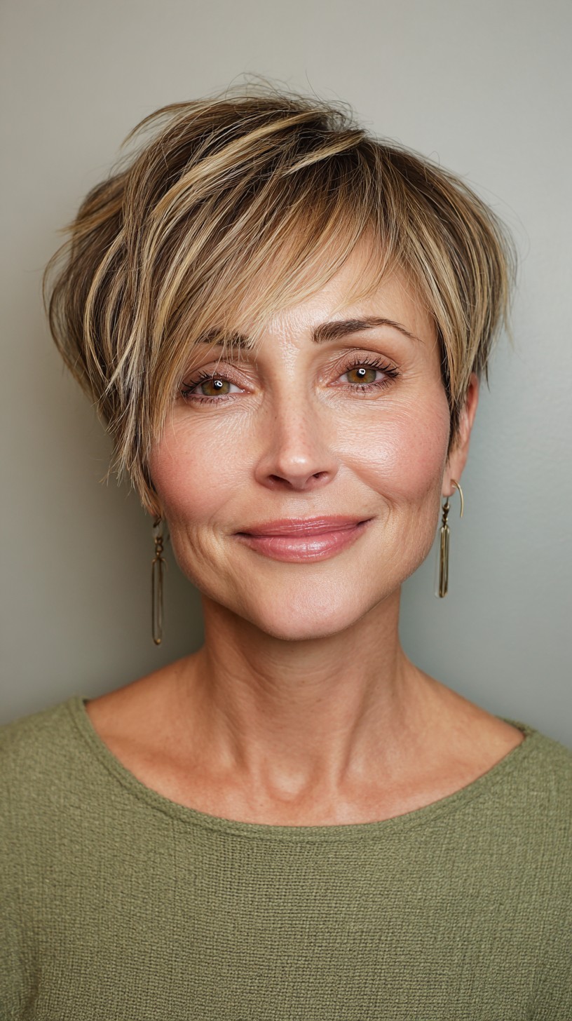 Edgy Blonde Tapered Pixie with Extended Bangs