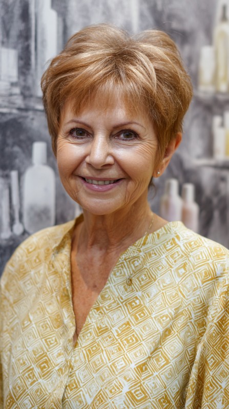 Effervescent Golden Layered Short Cut for Mature Hair