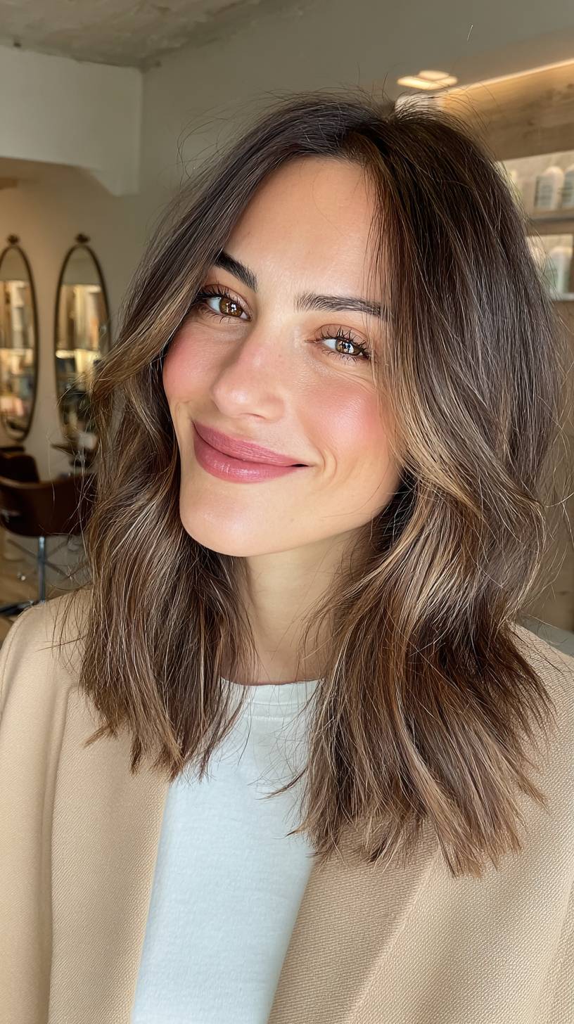Effortlessly Chic Medium Wavy Cut with Subtle Highlights