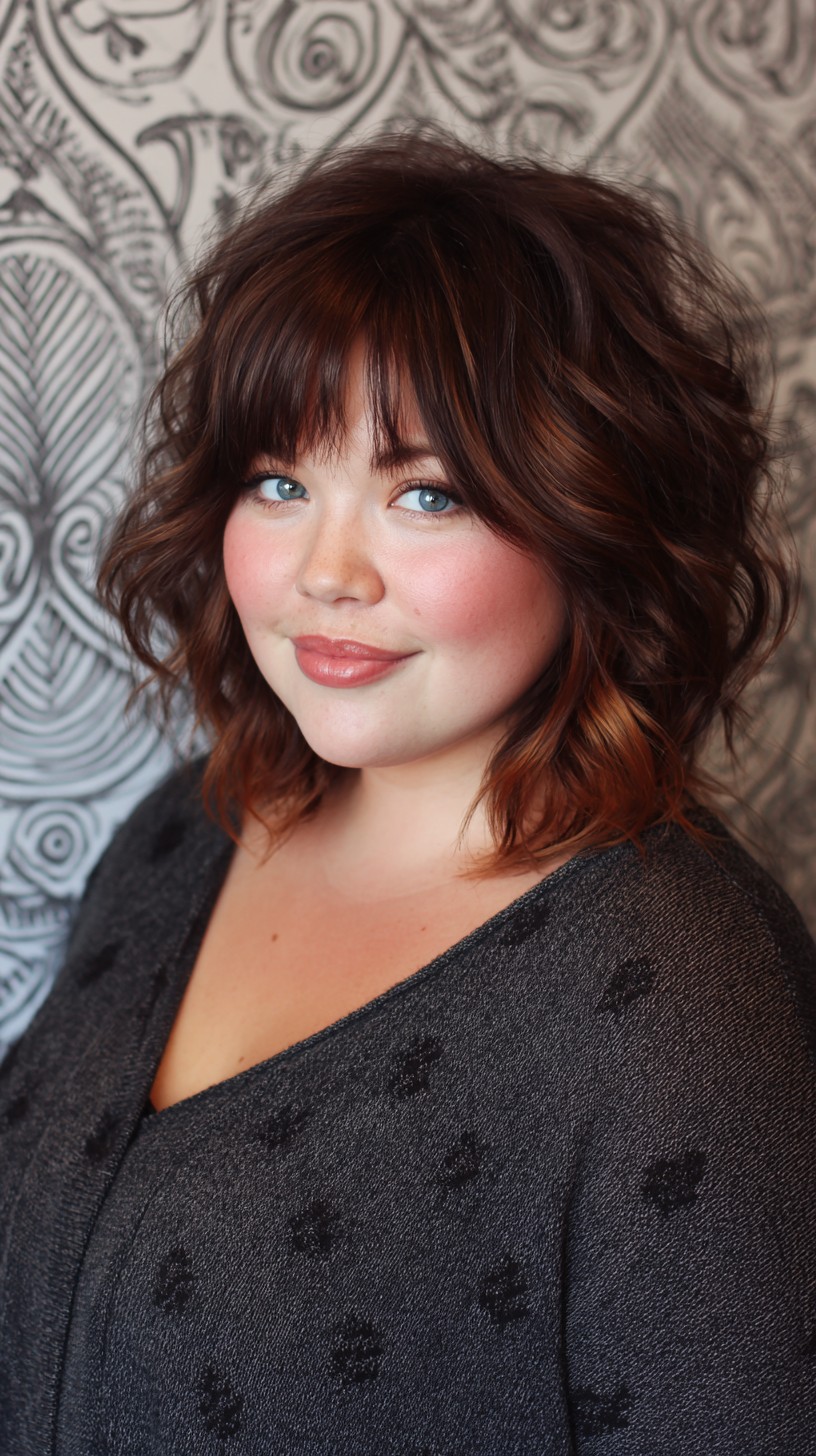 Effortlessly Wavy Layered Bob with Auburn Tones