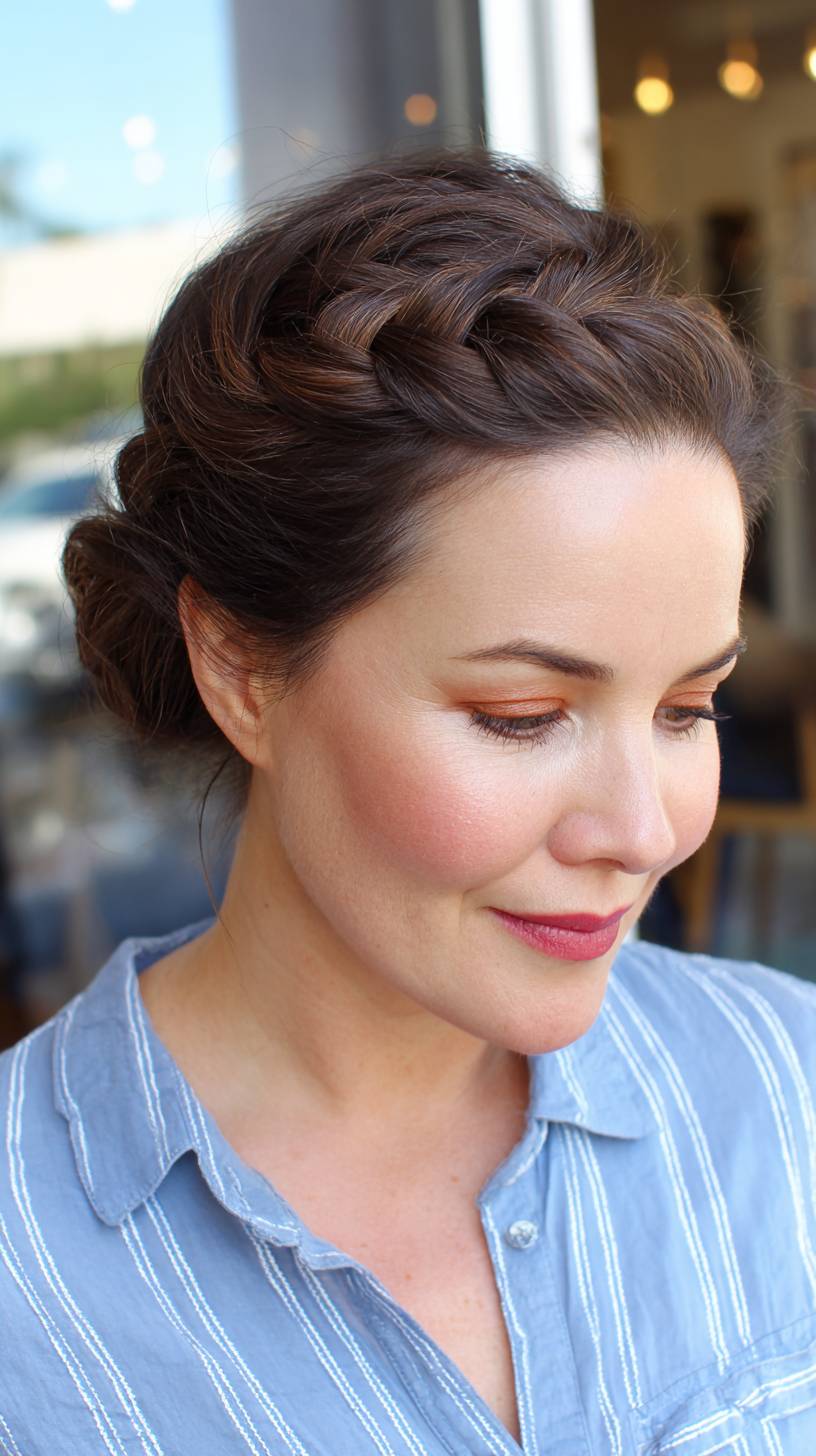 Elegant Braided Updo with Soft Textured Bun
