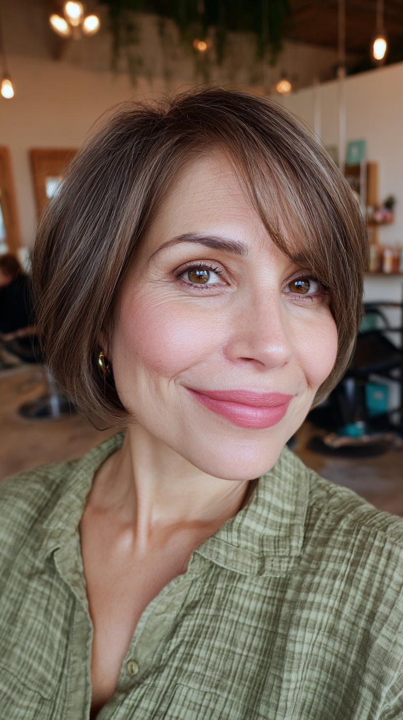 Elegant Soft Brunette Bob with Natural Highlights