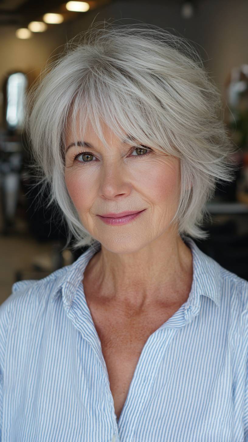 Feathered Silver Wolfcut with Soft Volume