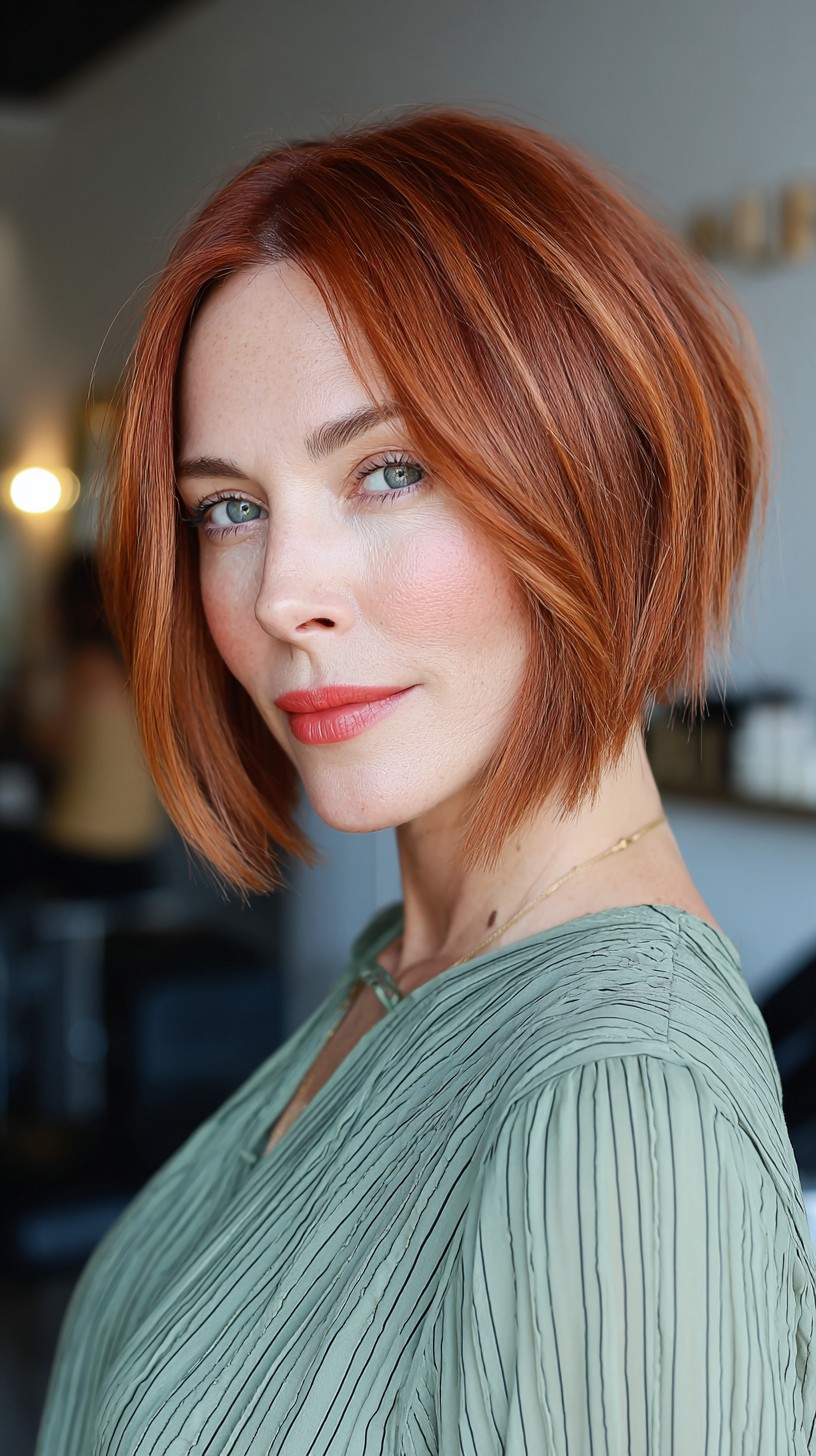 Fiery Copper Chin-Length Bob with Minimal Layers