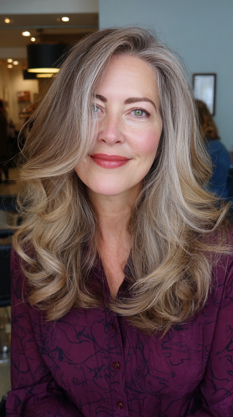 Flowing Silver Waves with Face-Framing Layers