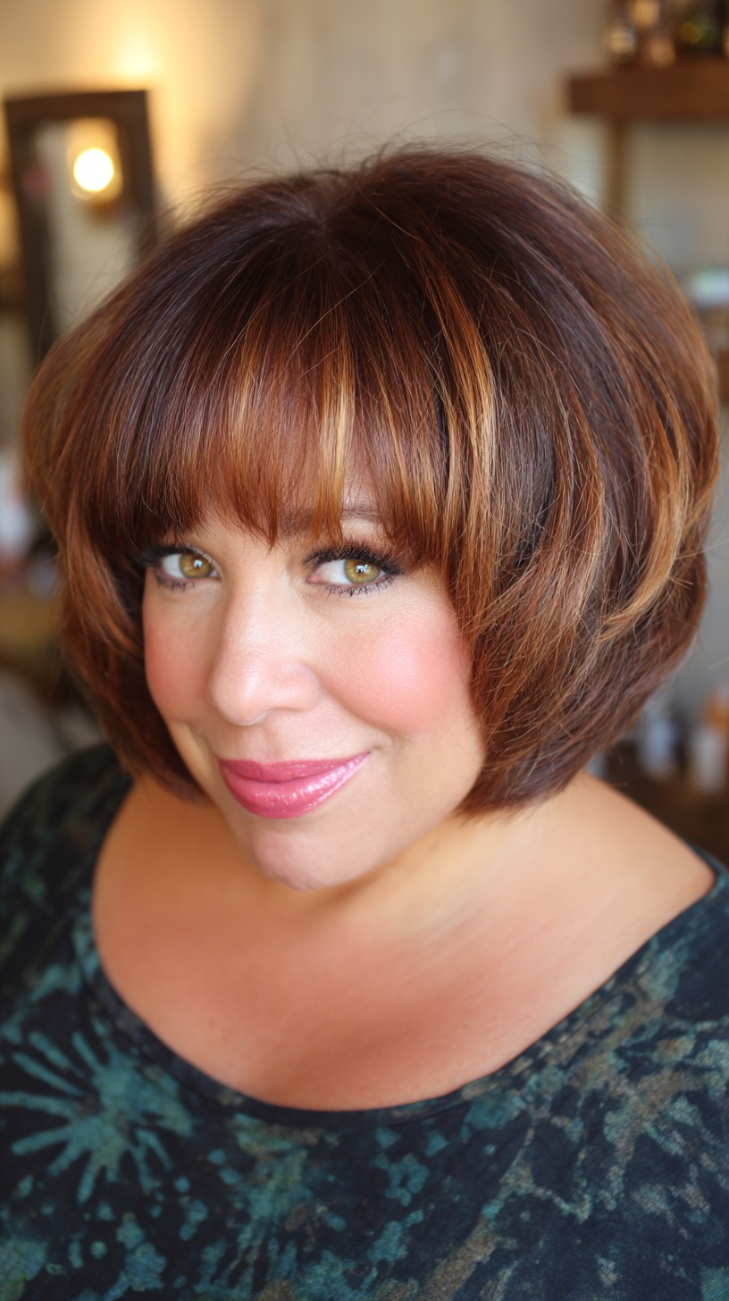 Glossy Auburn Bob with Honeyed Highlights