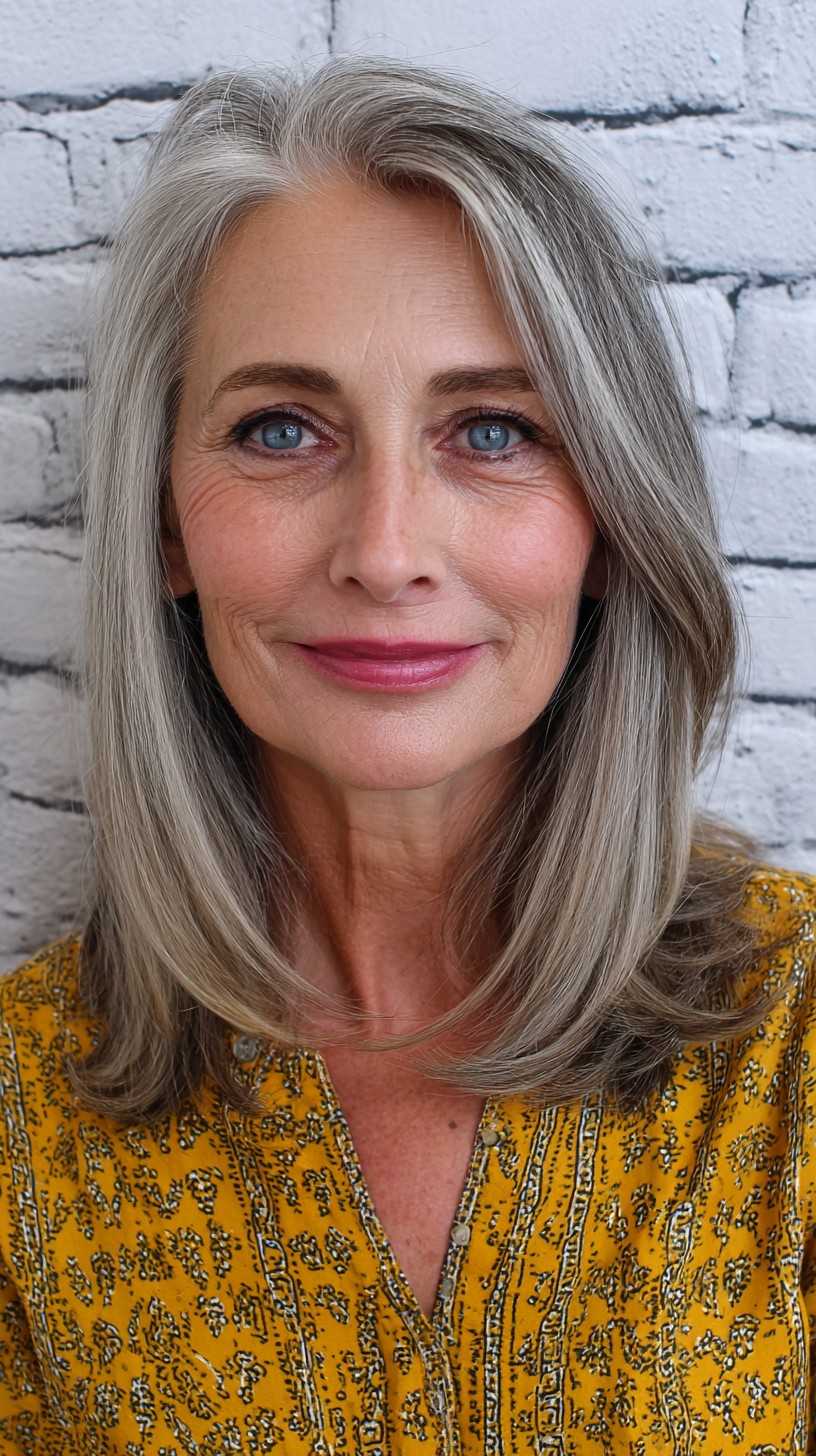 Glossy Silver Tresses with Delicate Layering