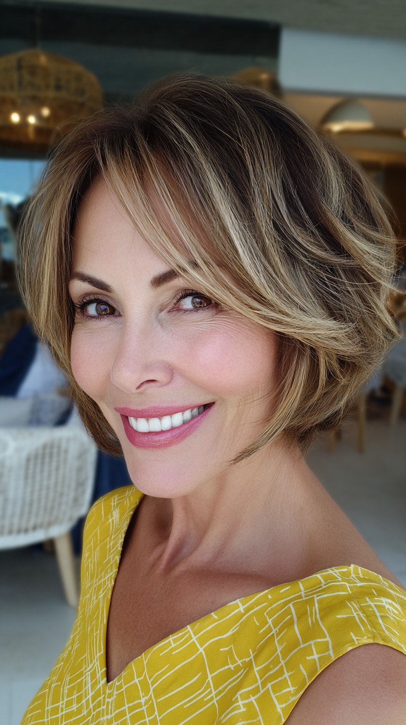 Golden-Caramel Wavy Bob with Highlights