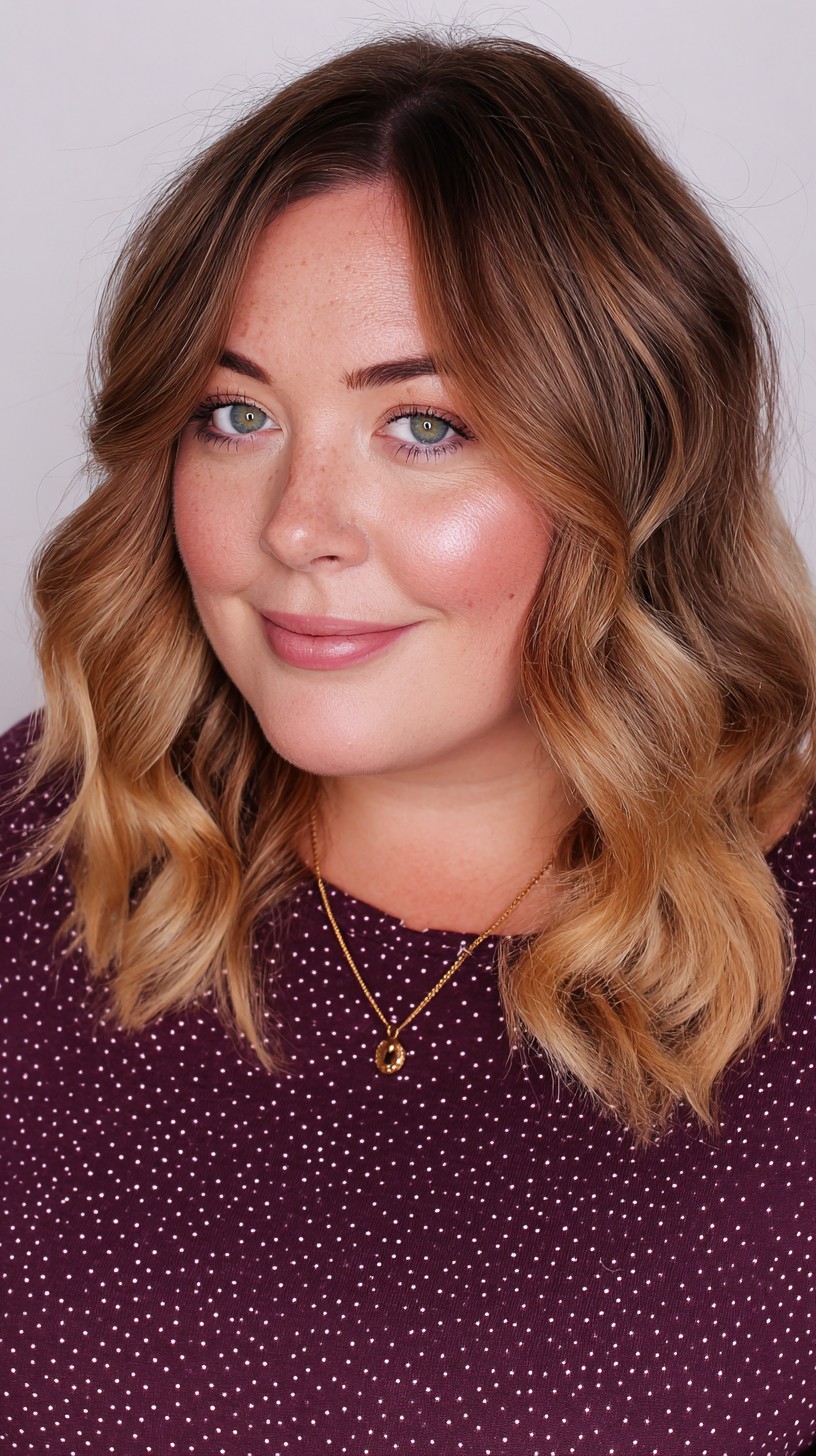 Golden Sunkissed Waves on Shoulder-Length Hair