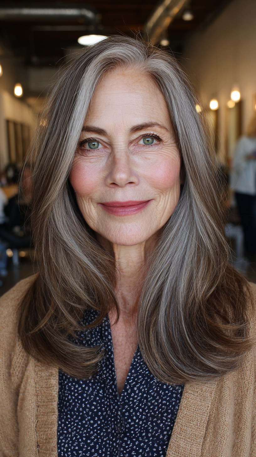 Graceful Silver Waves with Face-Framing Layers