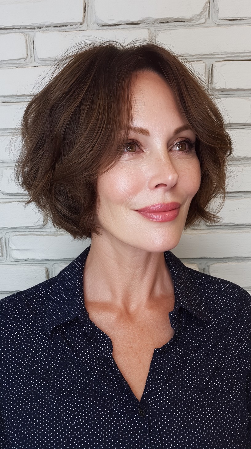 Layered Brunette Bob with Soft Waves