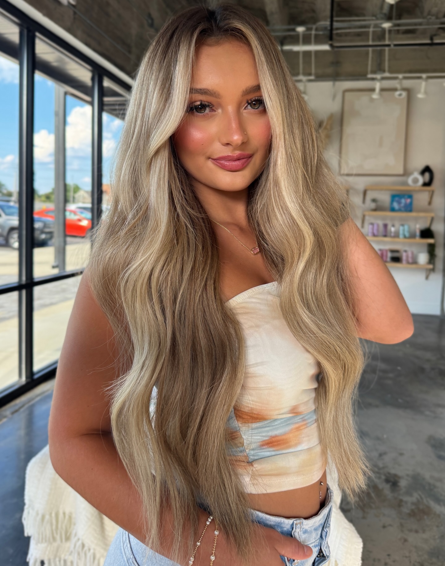 Long Flowing Beachy Waves with Natural Blonde Gradient
