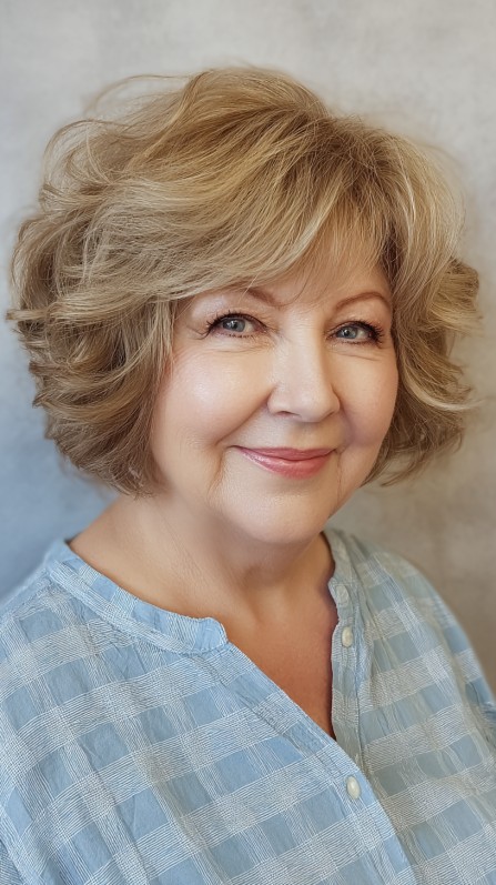 Luxurious Golden Blonde Layered Bob for Mature Hair
