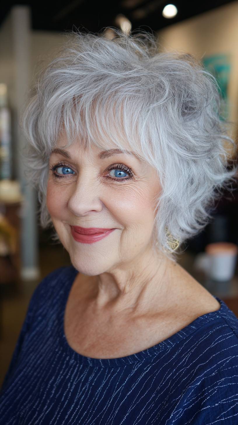 Modern Textured Silver Wolfcut with Soft Waves