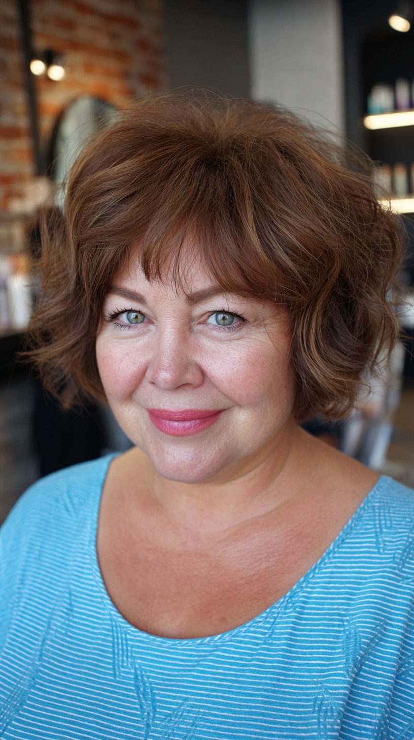 Playful Brunette Tousled Bob with Subtle Highlights