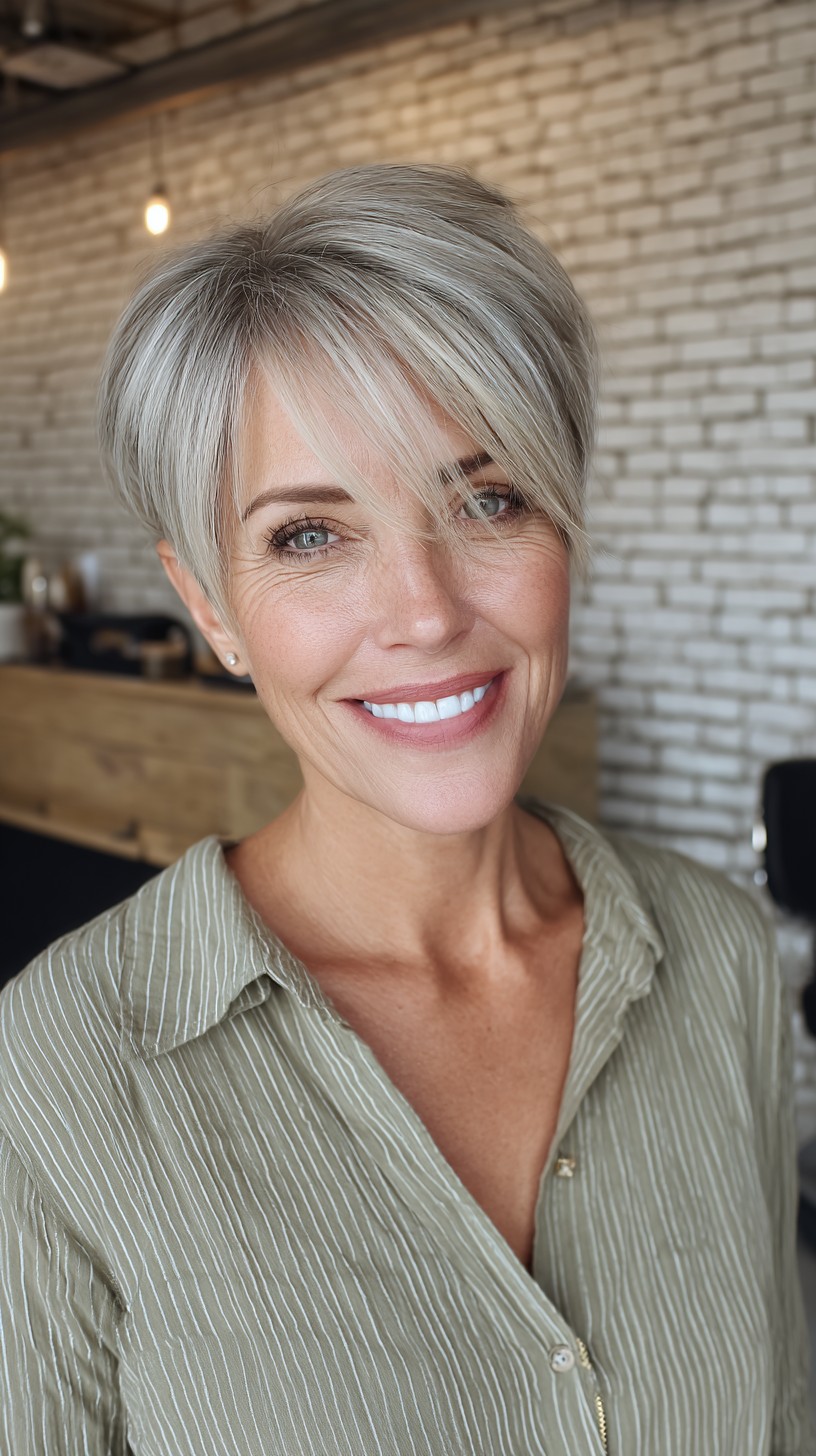 Polished Silver Textured Bob with Face-Framing Layers