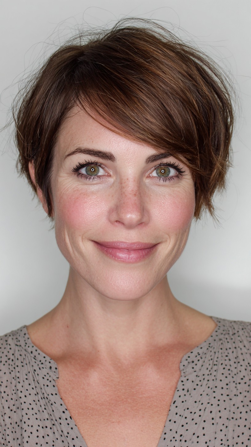 Rich Brunette Side-Swept Pixie