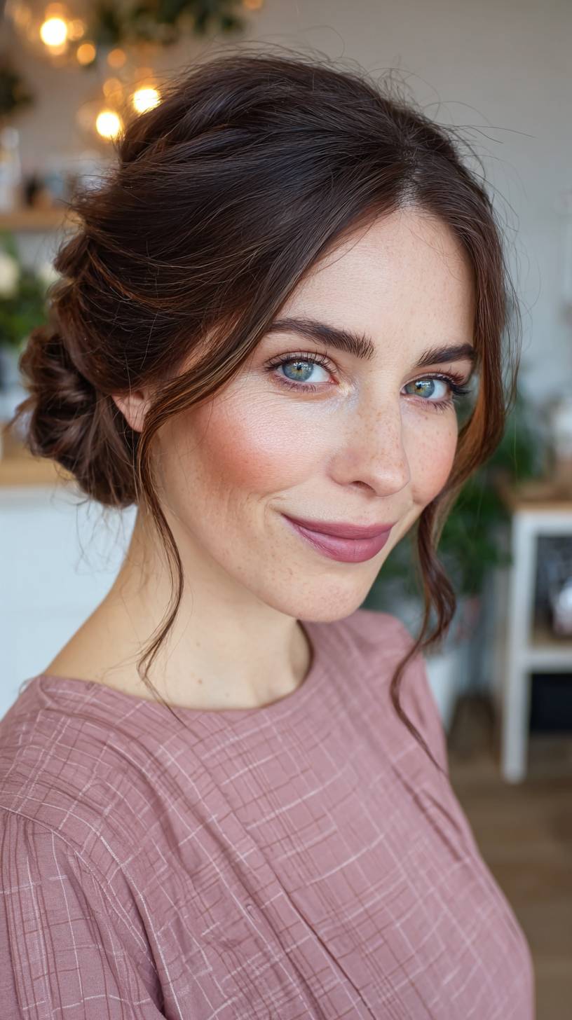 Romantic Low Chignon with Soft Face-Framing Tendrils