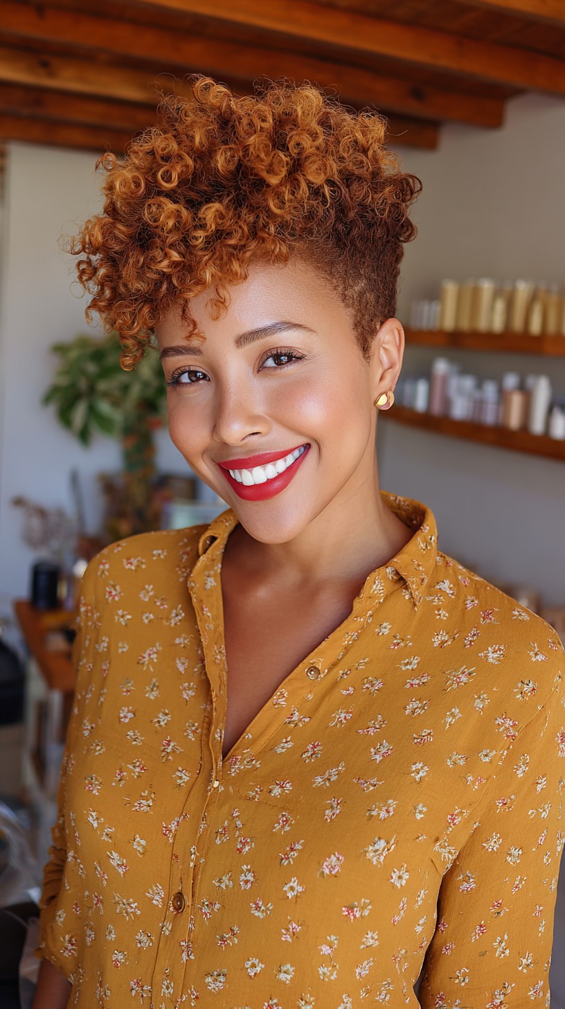 Short Tapered Cut with Copper Curls