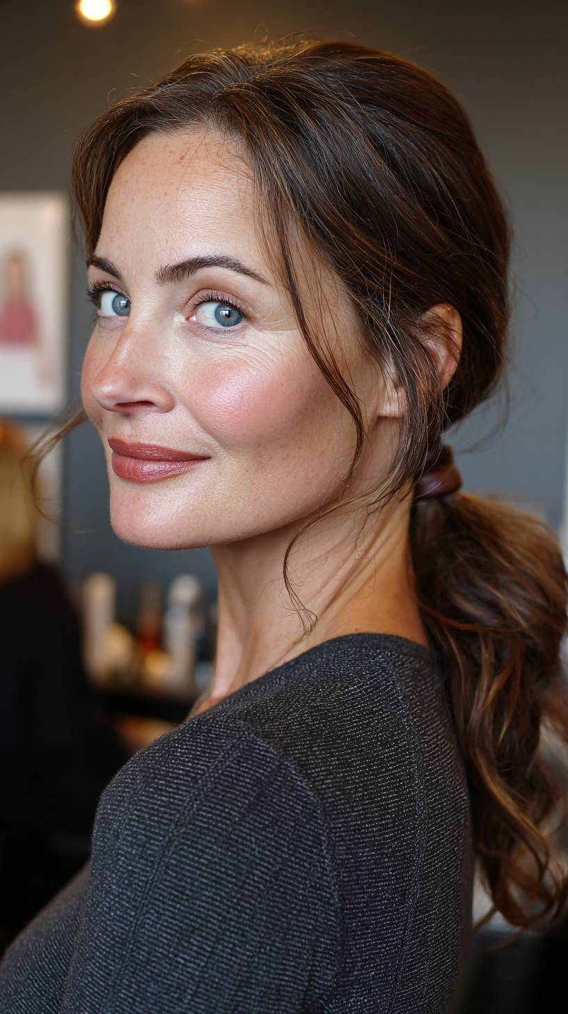 Sleek Low Ponytail with Soft Face-Framing Strands