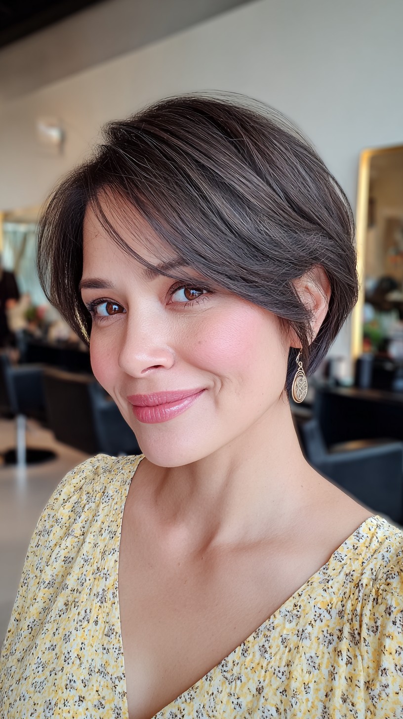 Sleek Silver Layered Pixie with Soft Contouring