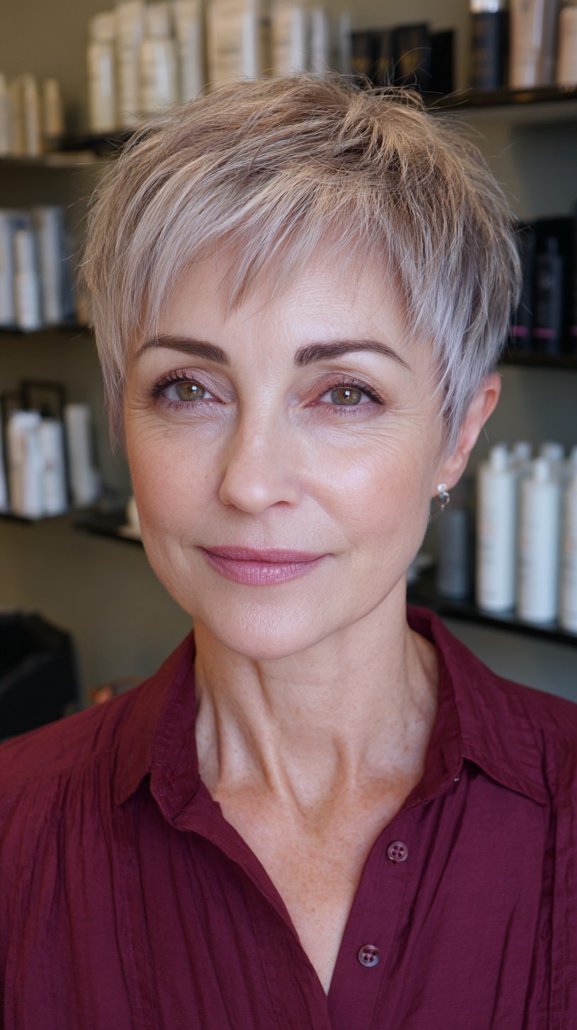 Sleek Silver Pixie with Textured Layers
