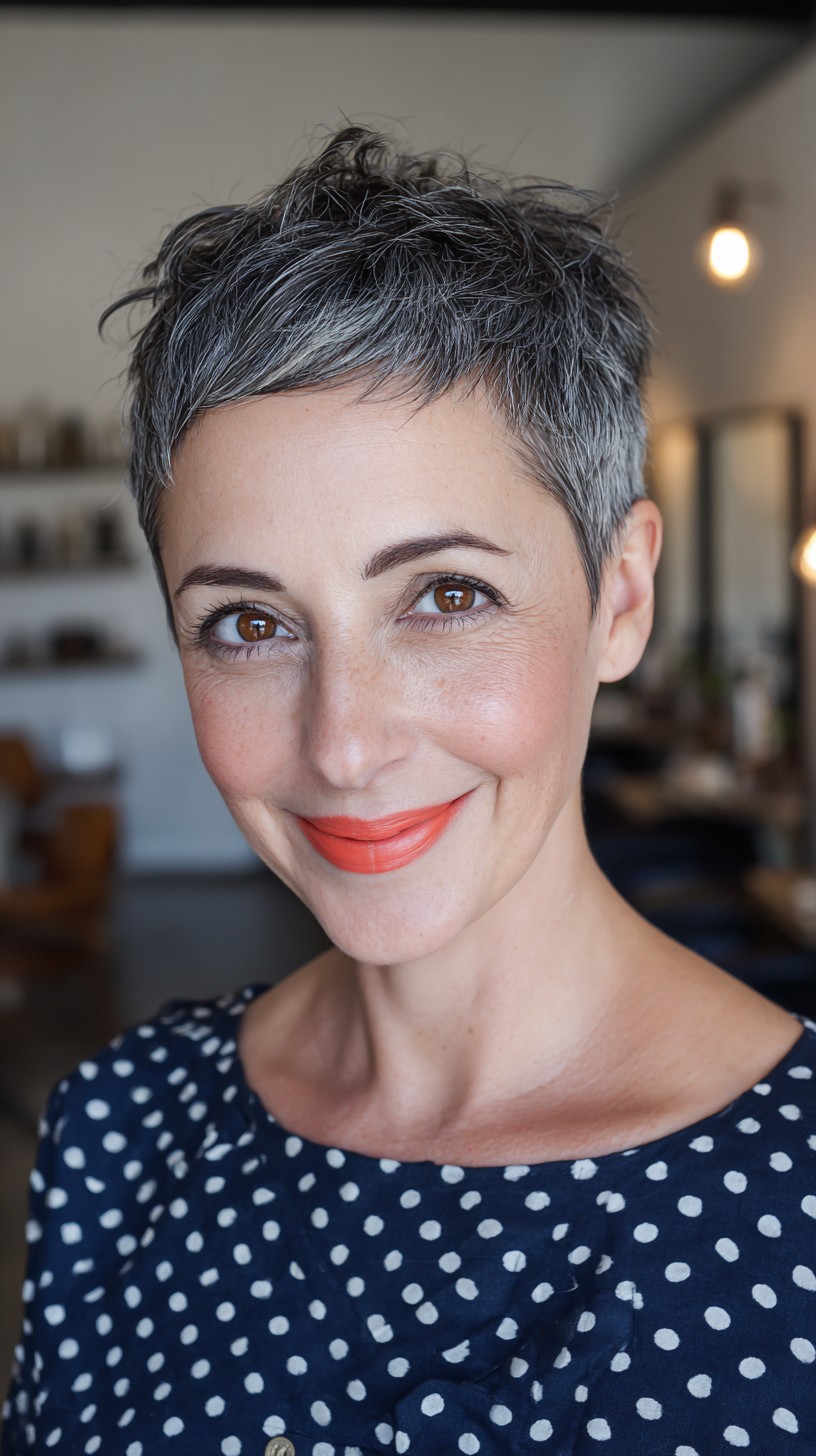 Sleek Silver Textured Pixie with Defined Edges