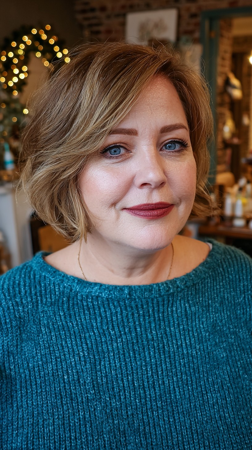 Soft Caramel Highlights on Textured Bob