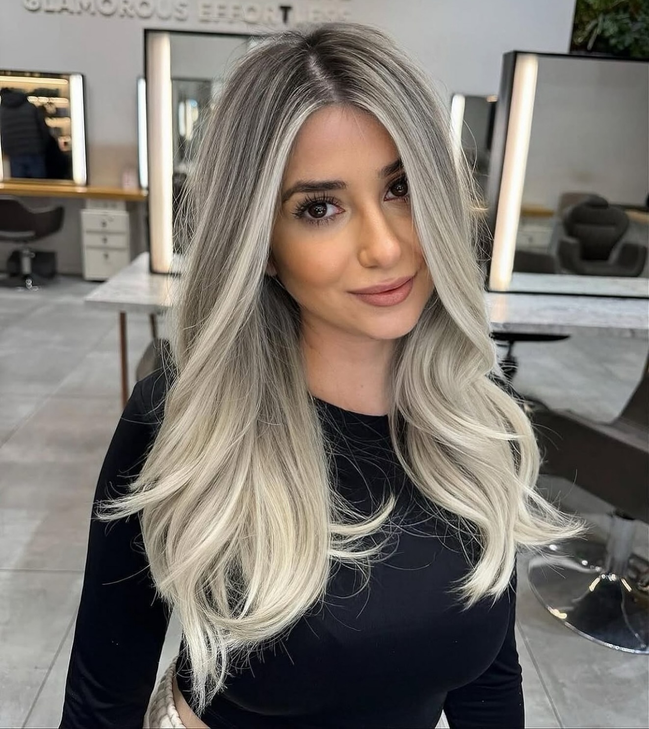 Soft Silver Balayage with Gentle Waves