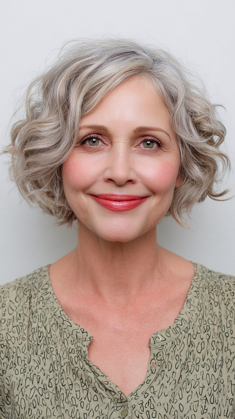 Soft Silver Curls with Graduated Bob