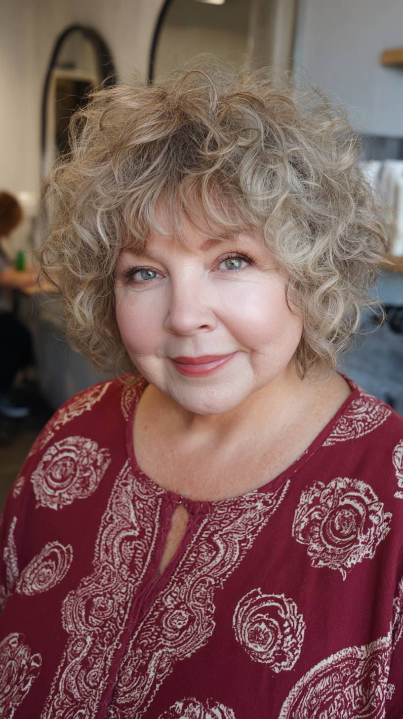 Softly Curled Textured Wolfcut with Wispy Bangs