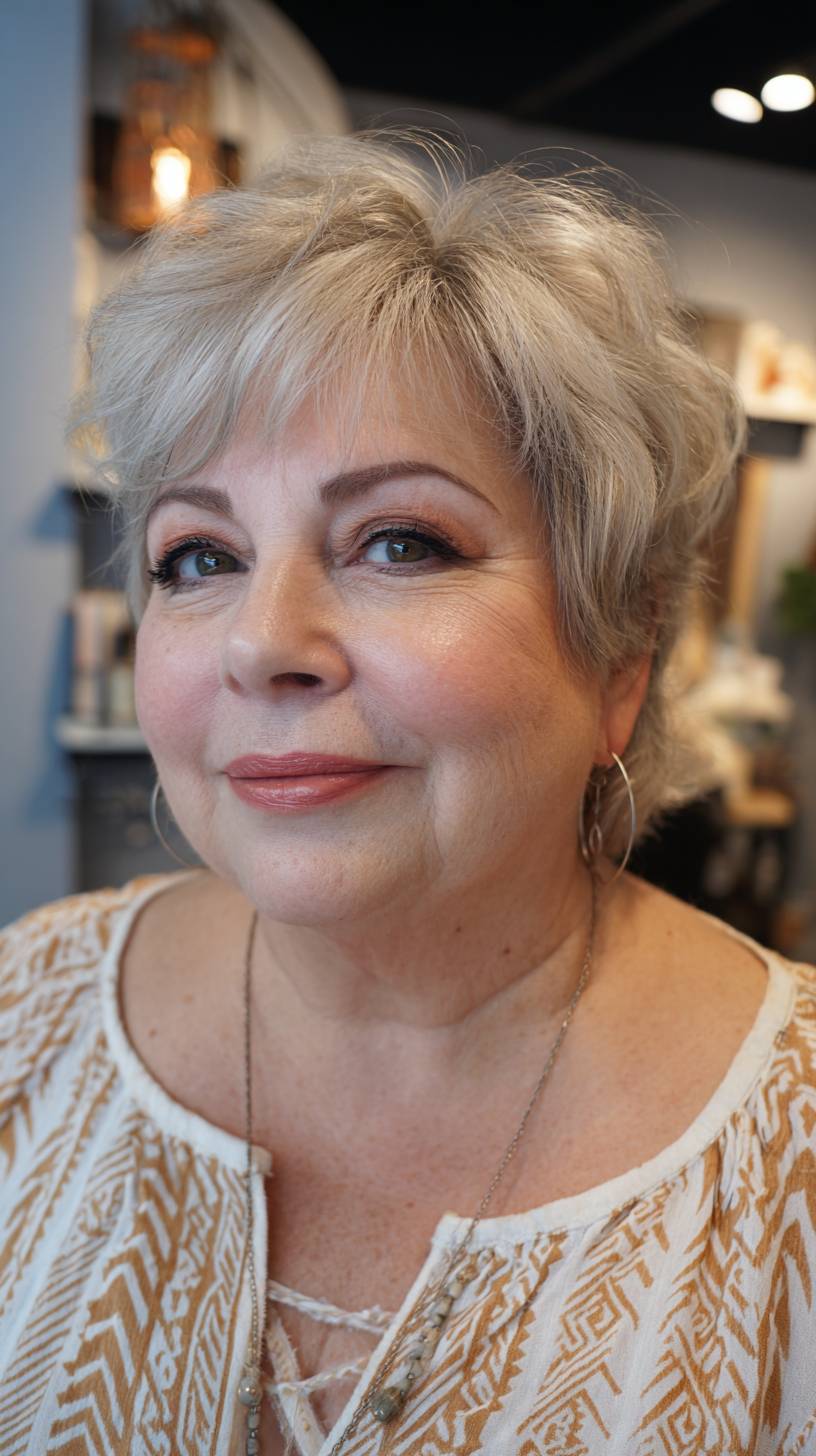 Softly Layered Silver Wolfcut with Natural Volume