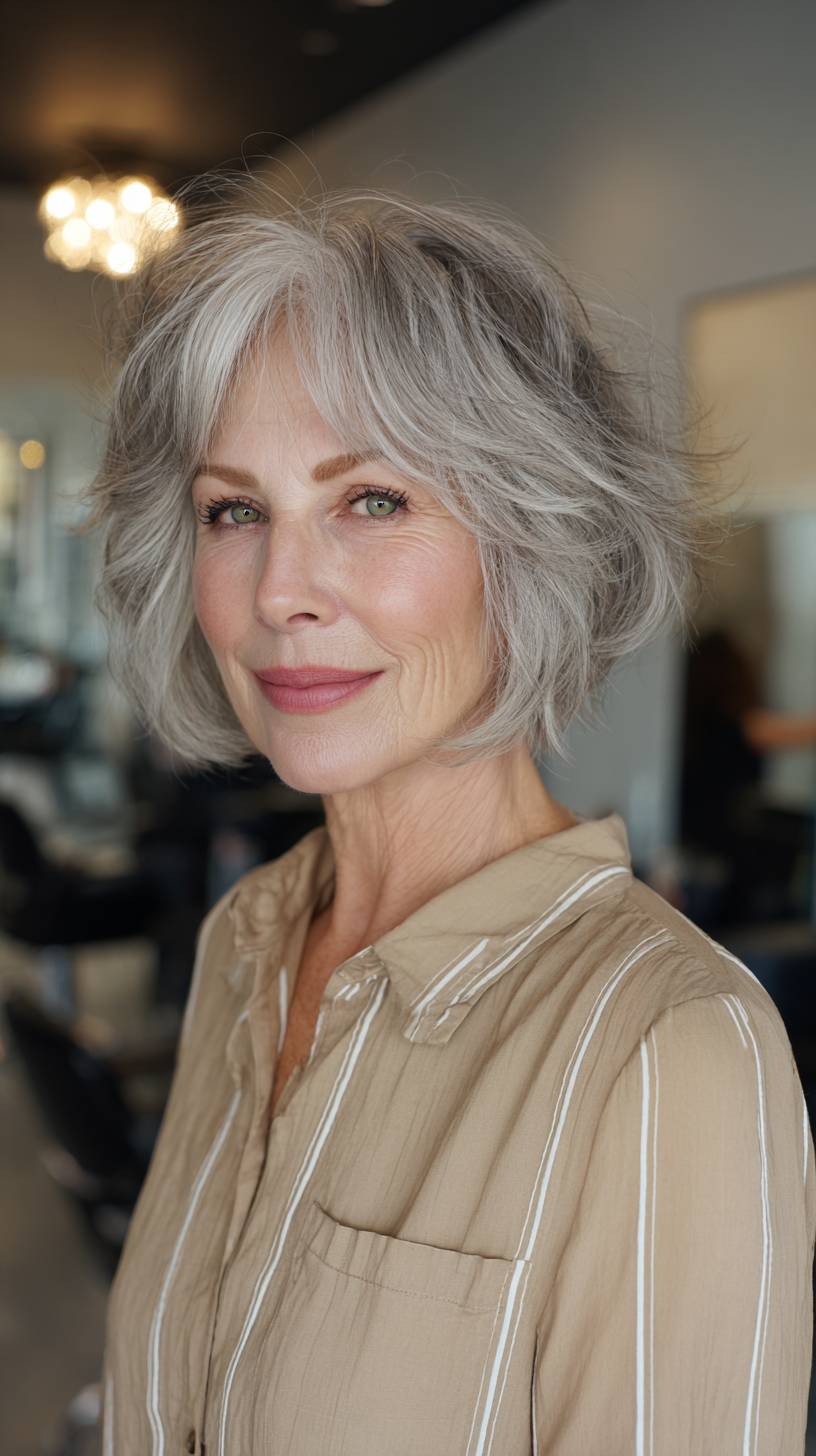 Softly Textured Short Silver Wolfcut with Natural Volume