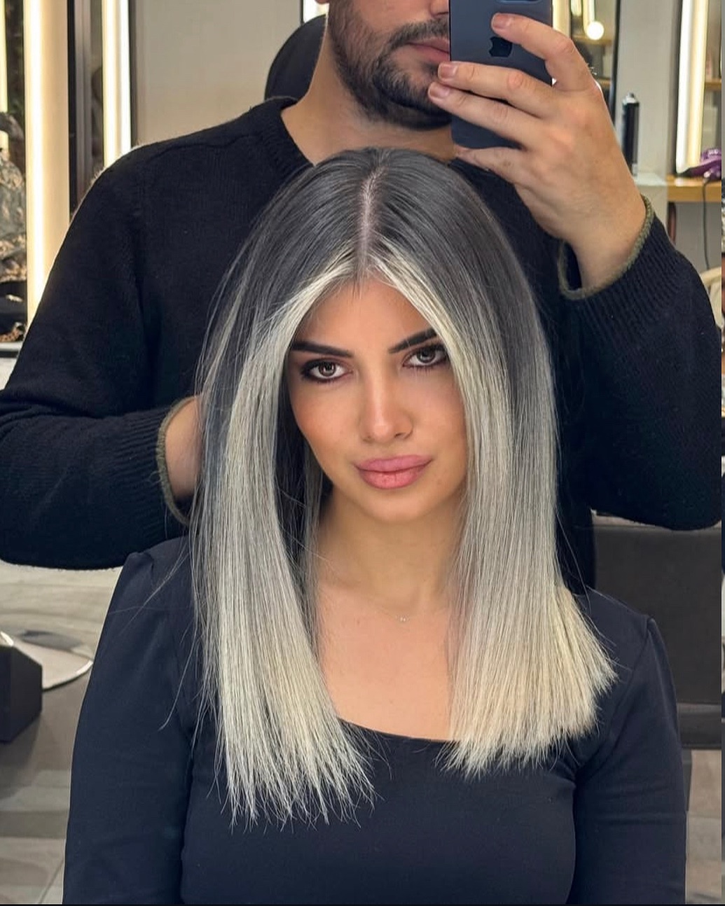Striking Silver-Blonde Gradient with Precision-Cut Ends