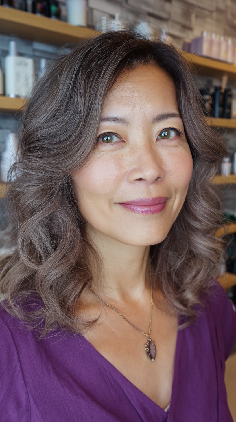 Subtle Ash Brunette Waves with Natural Highlights