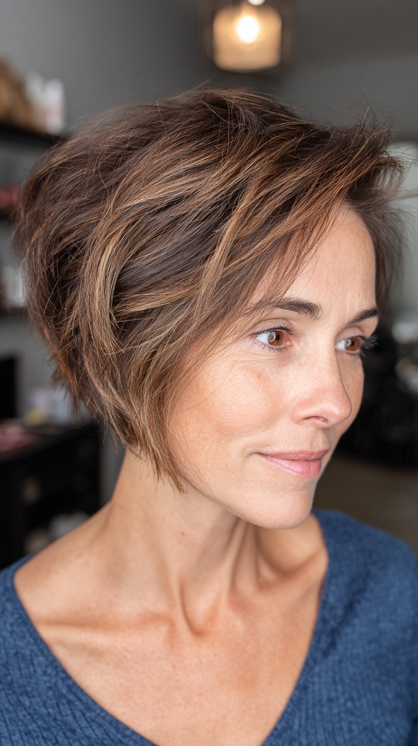 Subtle-Caramel-Toned Layered Pixie