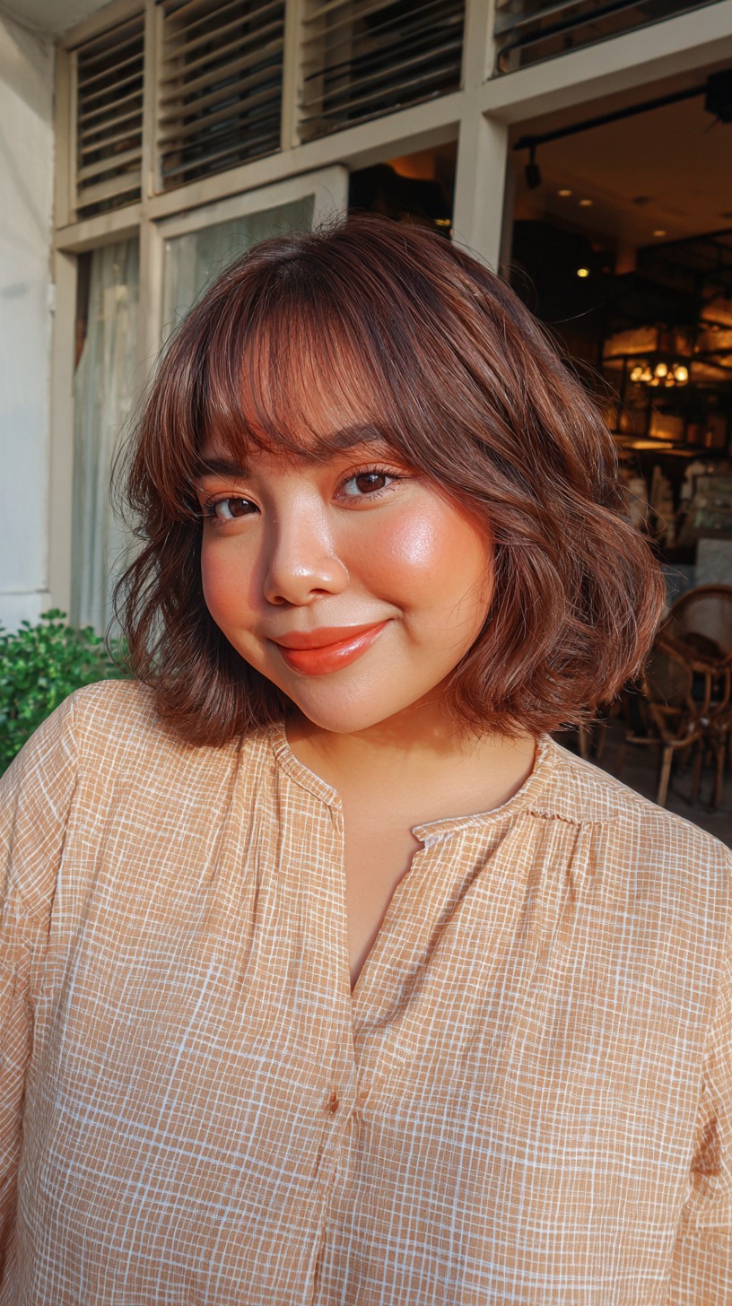 Sunkissed Chestnut Bob with Soft Contouring Waves