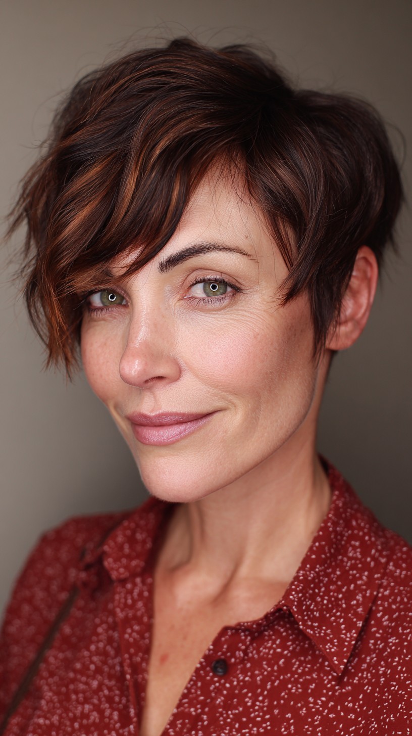 Textured Auburn Pixie with Soft Voluminous Waves