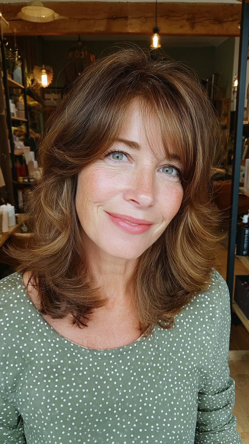 Textured Medium-Length Layers with Face-Framing Bangs