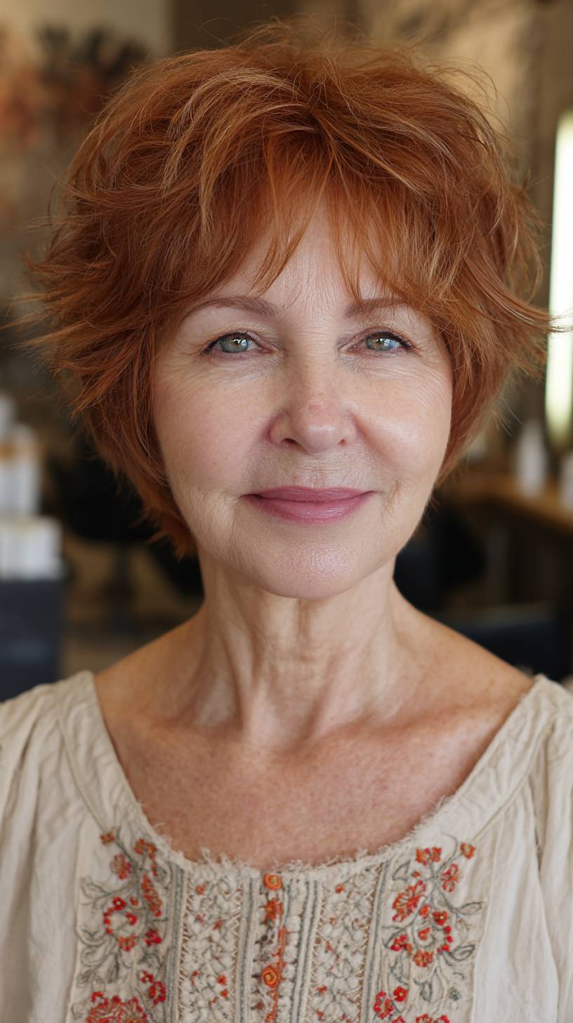 Textured Short Copper Wolfcut with Flicked Ends