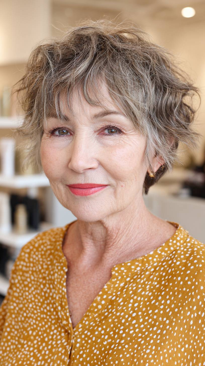 Textured Short Gray Wolfcut with Soft Waves