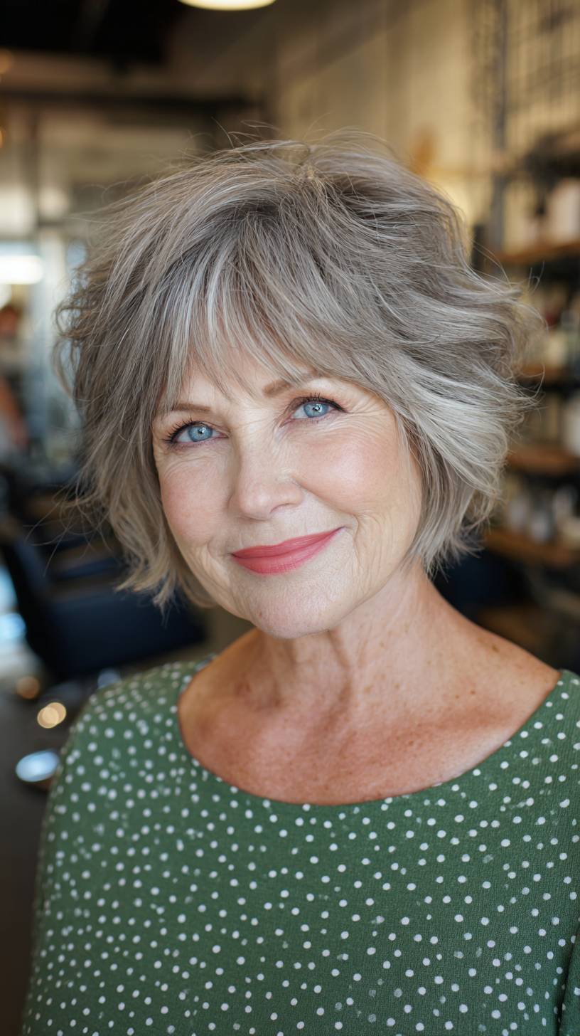 Textured Short Silver Wolfcut with Soft Volume