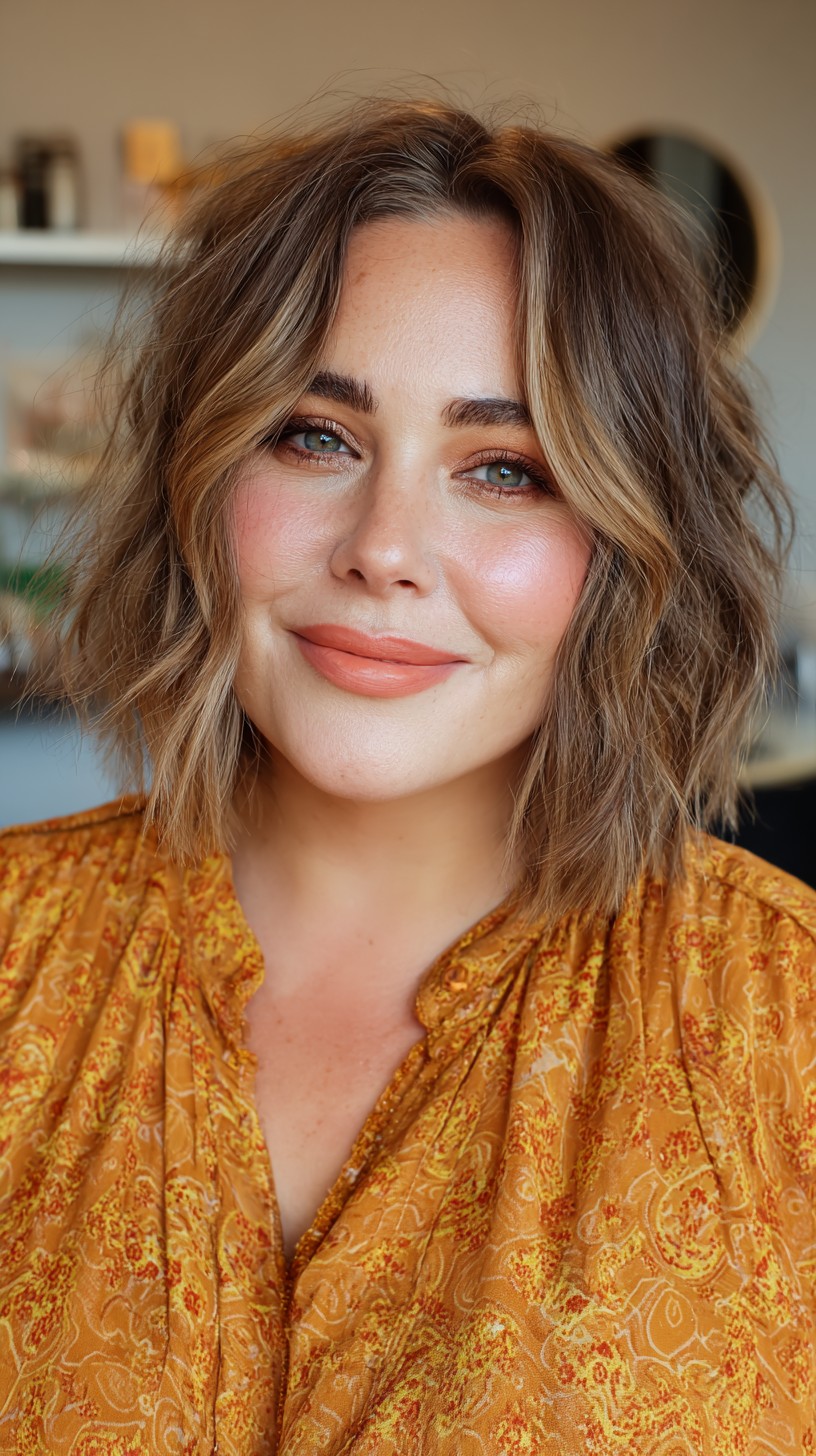 Textured Tousled Bob with Subtle Balayage